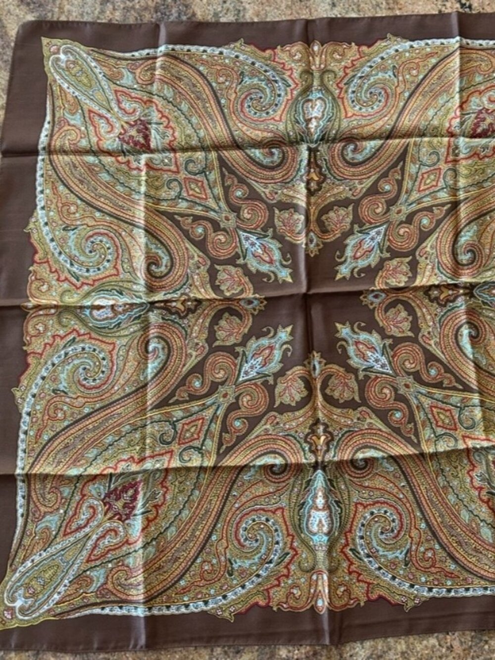 Vintage Liberty of London Brown Border Star Pattern Silk Scarf Made in England